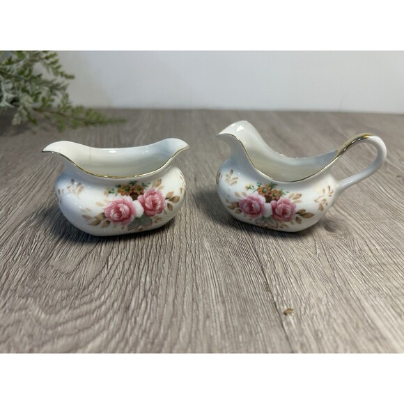 Vintage EW Princess China Floral Gold Trim Miniature Creamer & Sugar Bowl Set - Picture 1 of 12